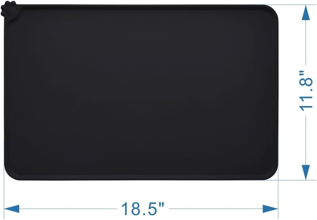 Silicone Non-Slip Dog and Cat Feeding Mat, Waterproof Pet Placemat for Small Animals (18.5" x 11.8", Black)