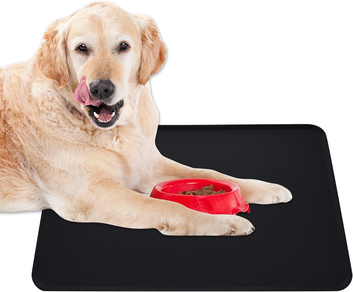Silicone Non-Slip Dog and Cat Feeding Mat, Waterproof Pet Placemat for Small Animals (18.5" x 11.8", Black)