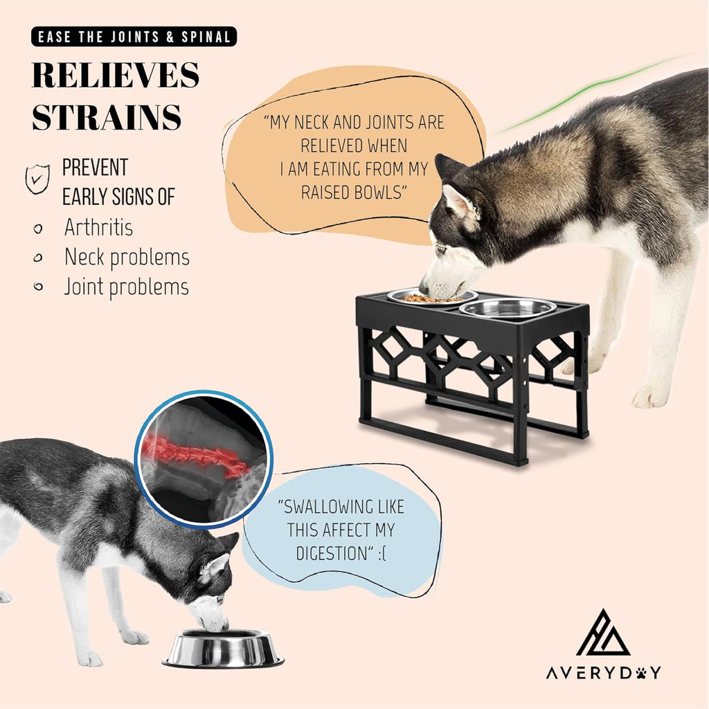 Adjustable Elevated Dog Bowl Set for Medium and Large Breeds, Includes 2 Stainless Steel Bowls and Anti-Slip Base
