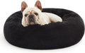 Calming Cat Bed for Indoor Cats,Anti-Anxiety Donut round Dog Bed,Fluffy Faux Fur Washable Pet Bed for Small Medium Dogs and Cats,Black,24In
