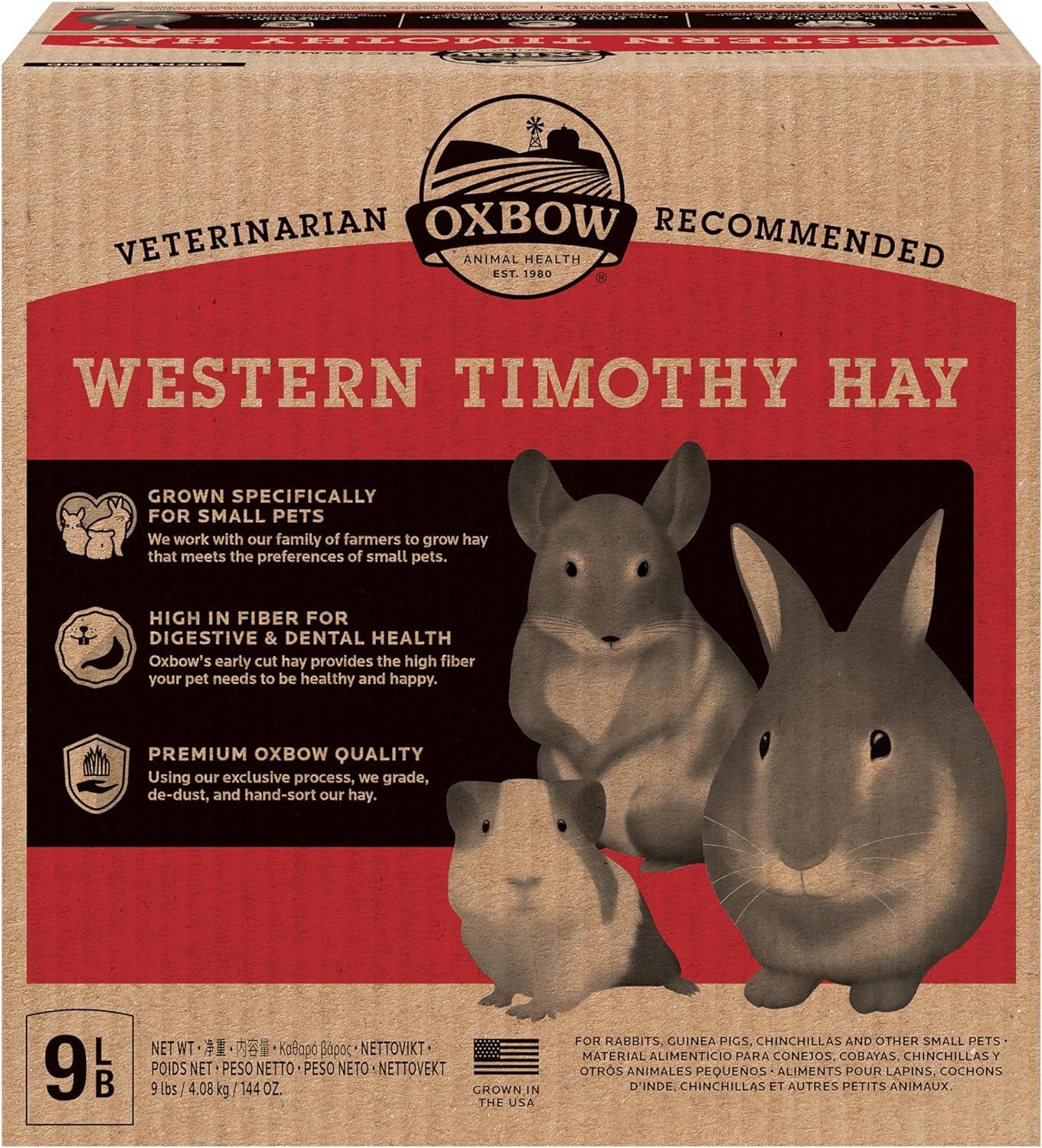 Western Timothy Hay, Guinea Pig Hay, Small Pet Bunny Supplies, All Natural Grass for Guinea Pig, Bunny, Chinchilla & Hamster,  Rabbit Supplies for Bunnies, 9 Lb Box