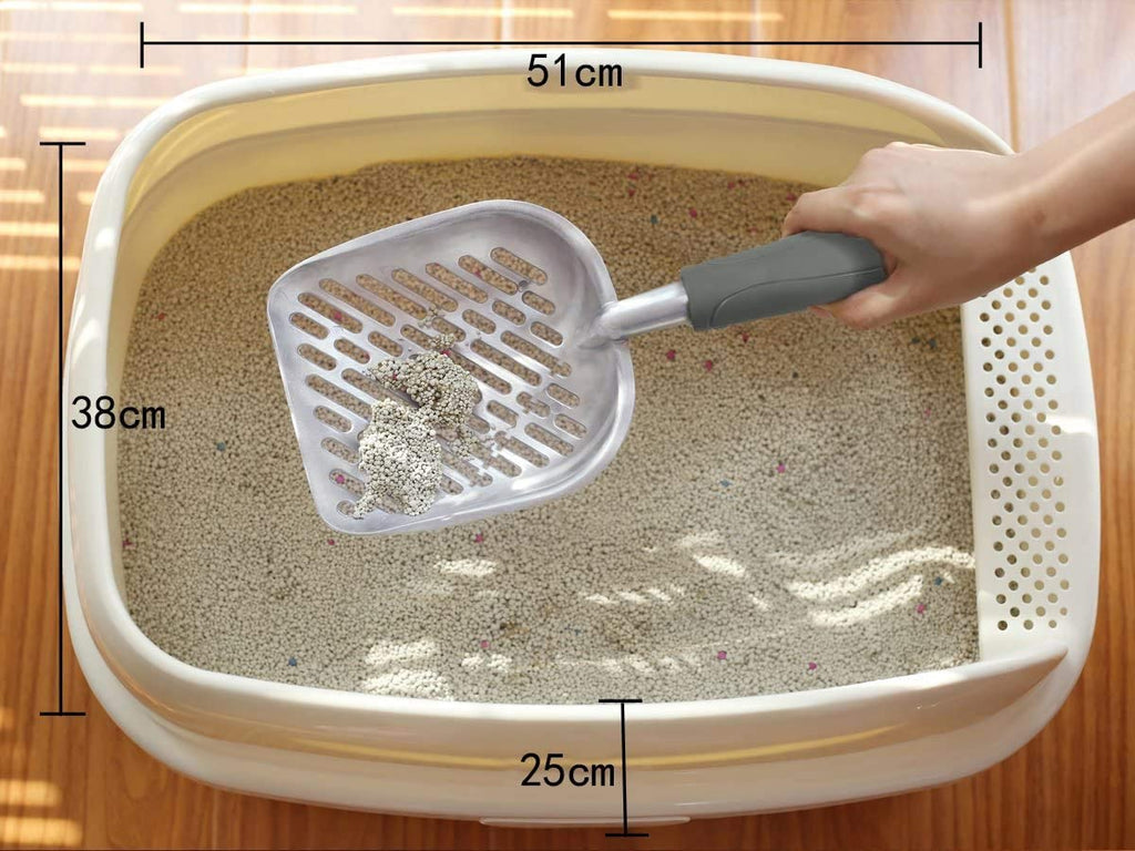Cat Litter Scoop, Durable Metal Litter Scoop for Kitty, Sifter with Deep Shovel and Ergonomic Handle, Made of Heavy Duty Solid Aluminum, Jumbo Size, Grey