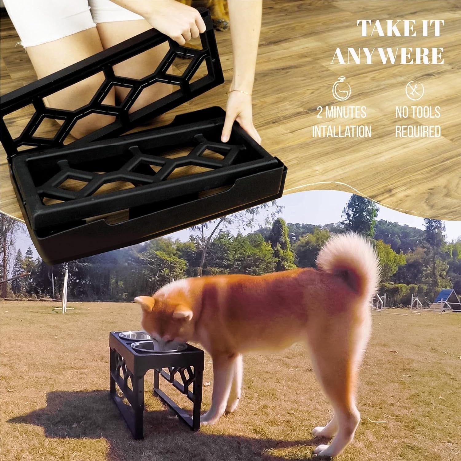 Adjustable Elevated Dog Bowl Set for Medium and Large Breeds, Includes 2 Stainless Steel Bowls and Anti-Slip Base