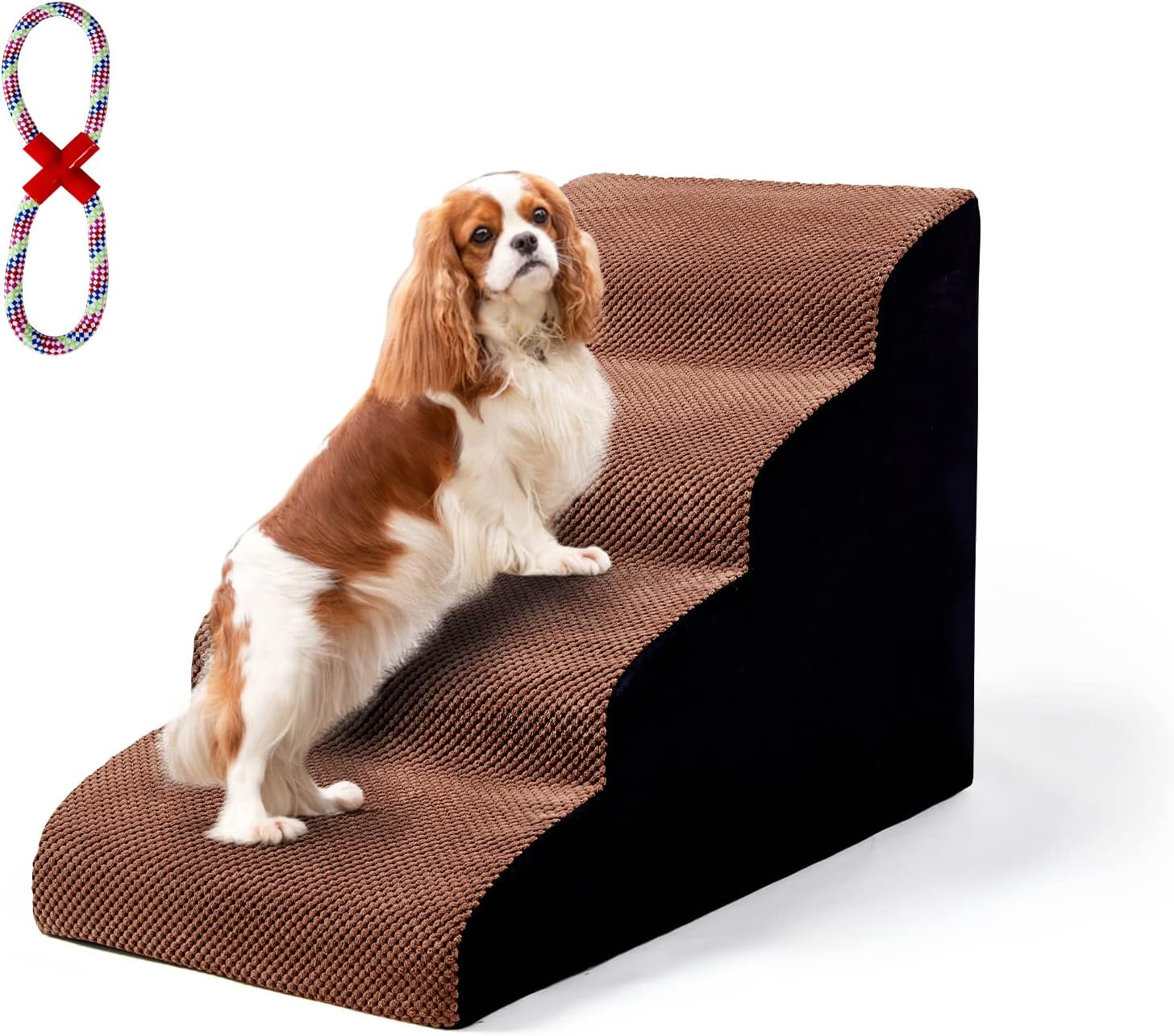 4-Tier Foam Dog Stairs and Ramps for Small to Medium Dogs and Cats, Ideal for Puppies and Senior Pets, Coffee Color