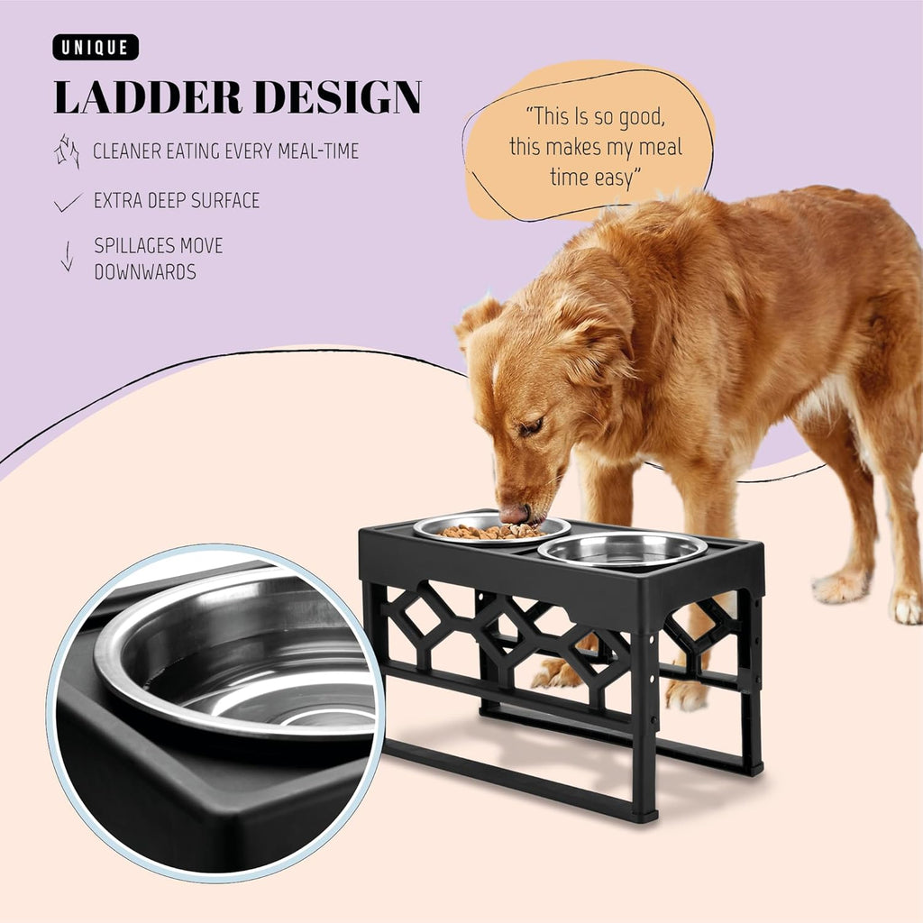 Adjustable Elevated Dog Bowl Set for Medium and Large Breeds, Includes 2 Stainless Steel Bowls and Anti-Slip Base