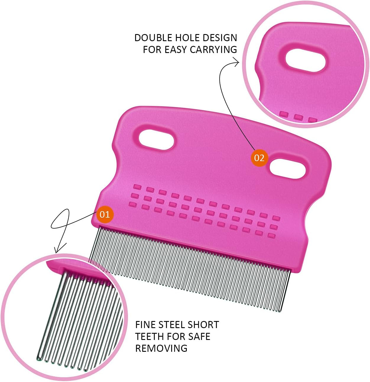 6 Pack Flea Lice Comb Stainless Steel Dog Cat Grooming Combs with Rounded Teeth, Double Sided Pet Tear Stain Remover Dematting Tool for Pets(White, Yellow, Green, Purple, Orange, Dark Blue)