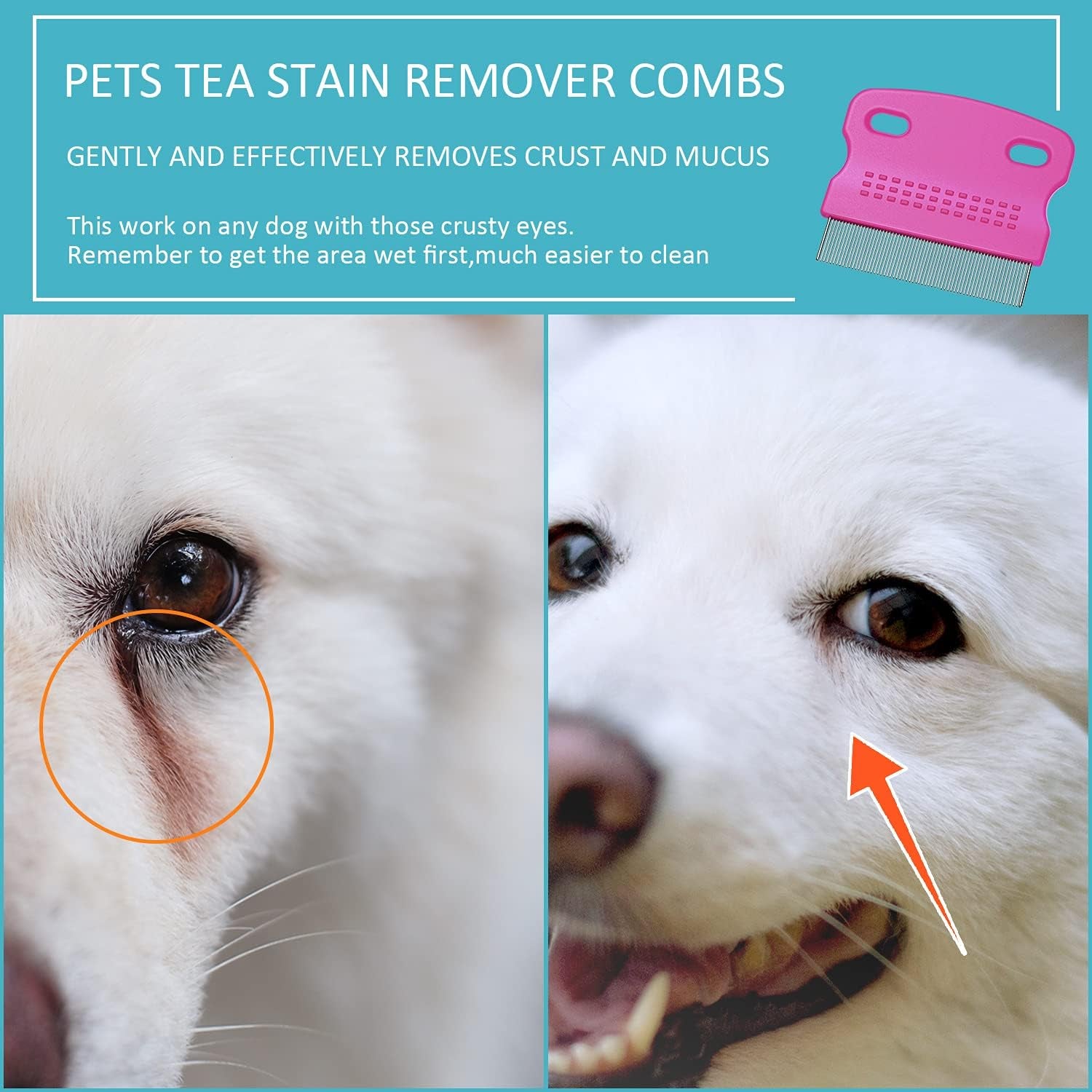 6 Pack Flea Lice Comb Stainless Steel Dog Cat Grooming Combs with Rounded Teeth, Double Sided Pet Tear Stain Remover Dematting Tool for Pets(White, Yellow, Green, Purple, Orange, Dark Blue)