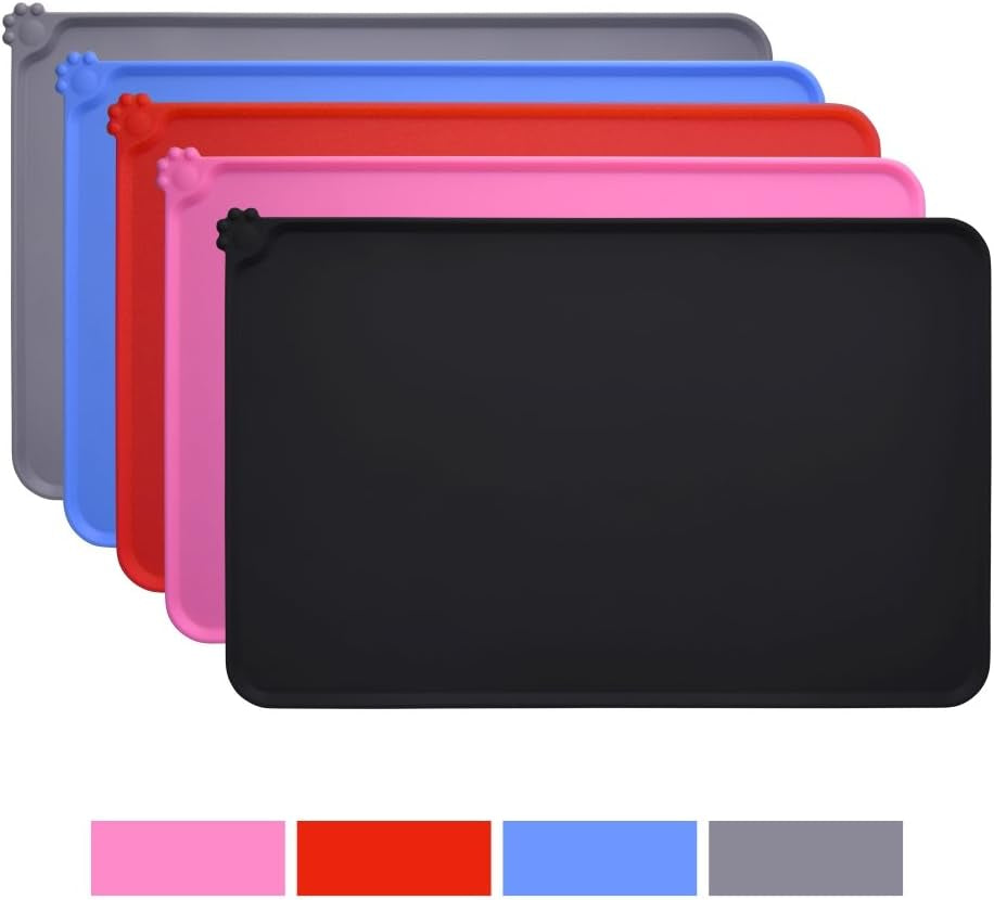 Silicone Non-Slip Dog and Cat Feeding Mat, Waterproof Pet Placemat for Small Animals (18.5" x 11.8", Black)