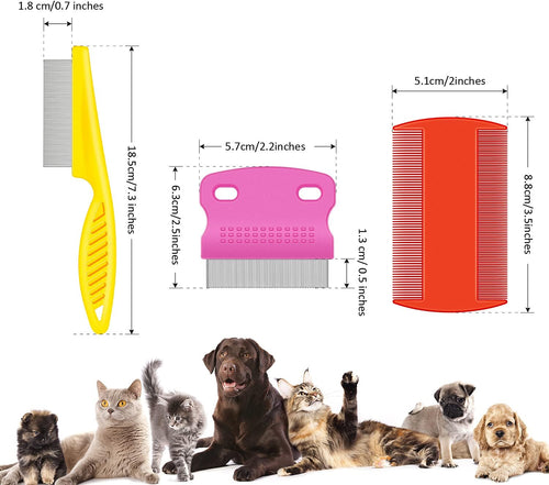 6 Pack Flea Lice Comb Stainless Steel Dog Cat Grooming Combs with Rounded Teeth, Double Sided Pet Tear Stain Remover Dematting Tool for Pets(White, Yellow, Green, Purple, Orange, Dark Blue)