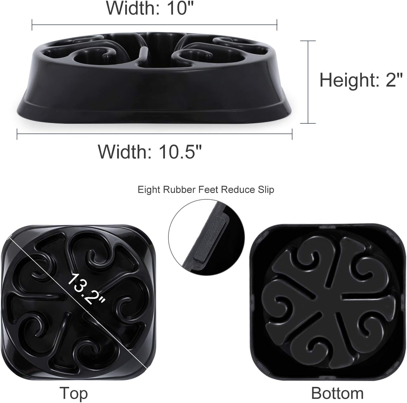 Large Dogs Bowl,Fun Slow Feeder Dog Bowl,Anti-Gulping Dog Slow Feeder Stop Bloat,Eco-Friendly Big Pet Bowl(A-Black)