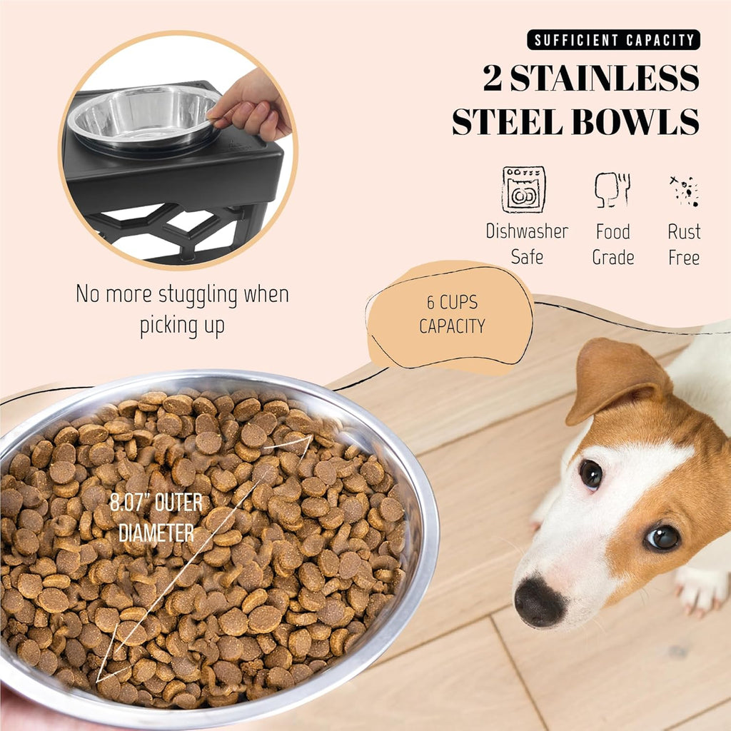 Adjustable Elevated Dog Bowl Set for Medium and Large Breeds, Includes 2 Stainless Steel Bowls and Anti-Slip Base