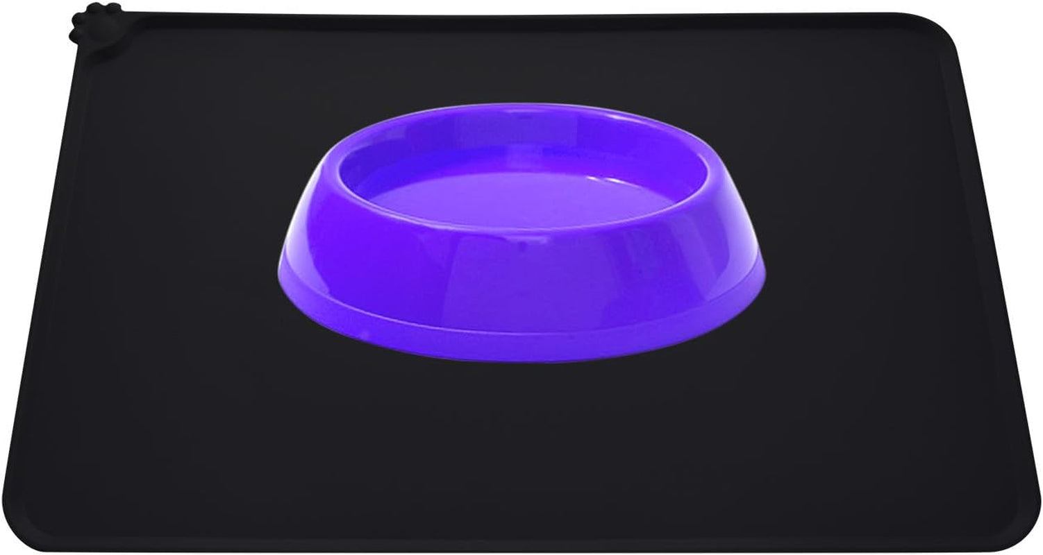 Silicone Non-Slip Dog and Cat Feeding Mat, Waterproof Pet Placemat for Small Animals (18.5" x 11.8", Black)