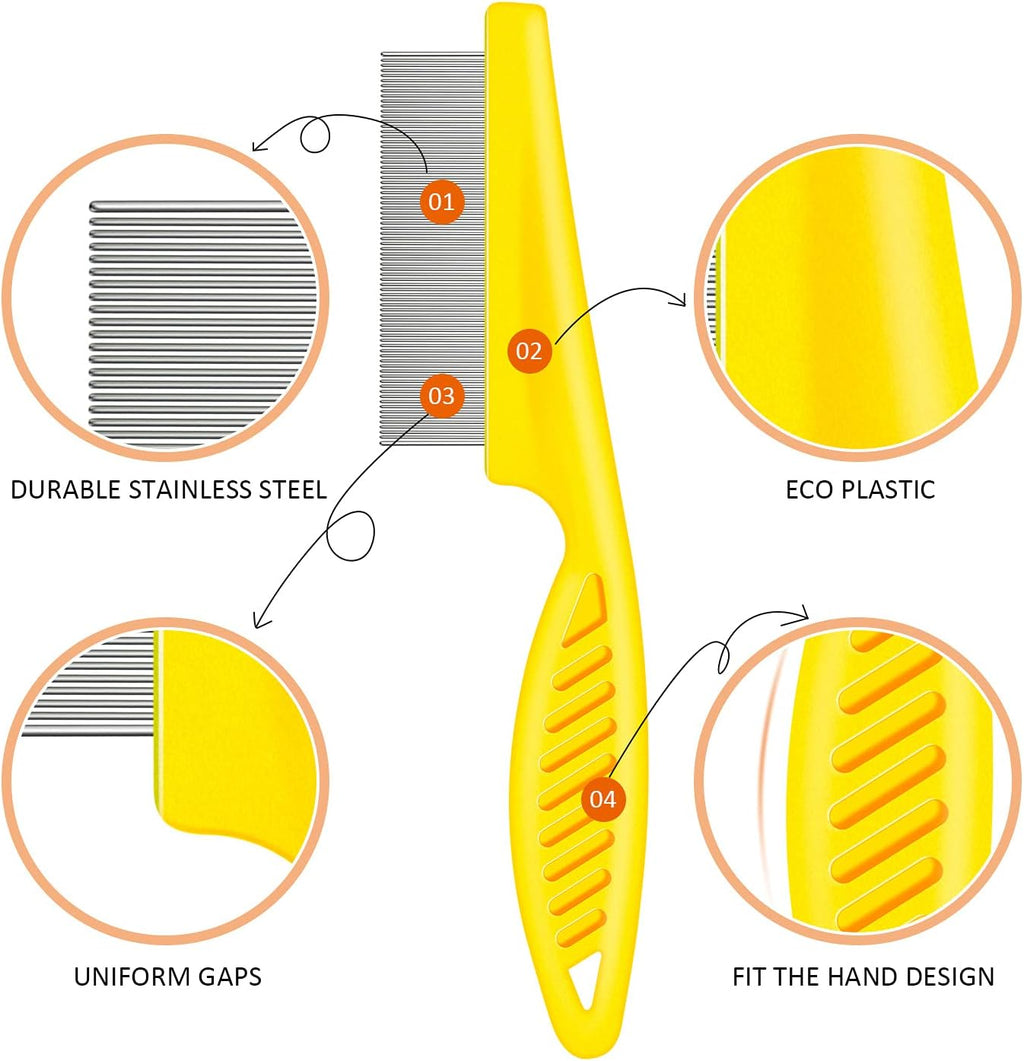 6 Pack Flea Lice Comb Stainless Steel Dog Cat Grooming Combs with Rounded Teeth, Double Sided Pet Tear Stain Remover Dematting Tool for Pets(White, Yellow, Green, Purple, Orange, Dark Blue)