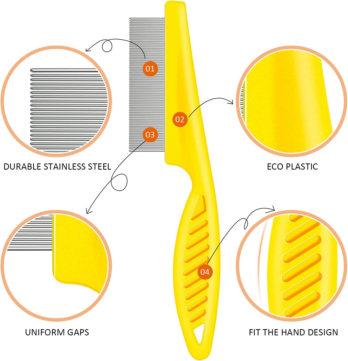 6 Pack Flea Lice Comb Stainless Steel Dog Cat Grooming Combs with Rounded Teeth, Double Sided Pet Tear Stain Remover Dematting Tool for Pets(White, Yellow, Green, Purple, Orange, Dark Blue)
