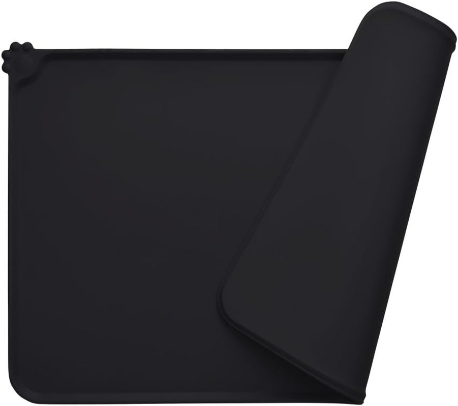 Silicone Non-Slip Dog and Cat Feeding Mat, Waterproof Pet Placemat for Small Animals (18.5" x 11.8", Black)