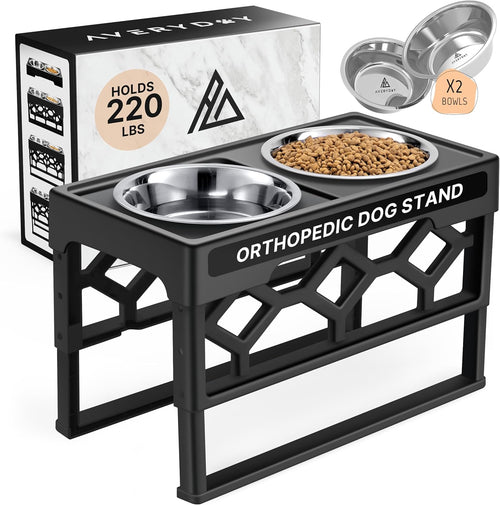 Adjustable Elevated Dog Bowl Set for Medium and Large Breeds, Includes 2 Stainless Steel Bowls and Anti-Slip Base