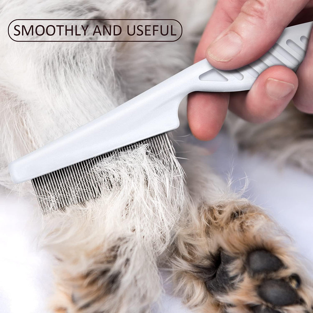 6 Pack Flea Lice Comb Stainless Steel Dog Cat Grooming Combs with Rounded Teeth, Double Sided Pet Tear Stain Remover Dematting Tool for Pets(White, Yellow, Green, Purple, Orange, Dark Blue)